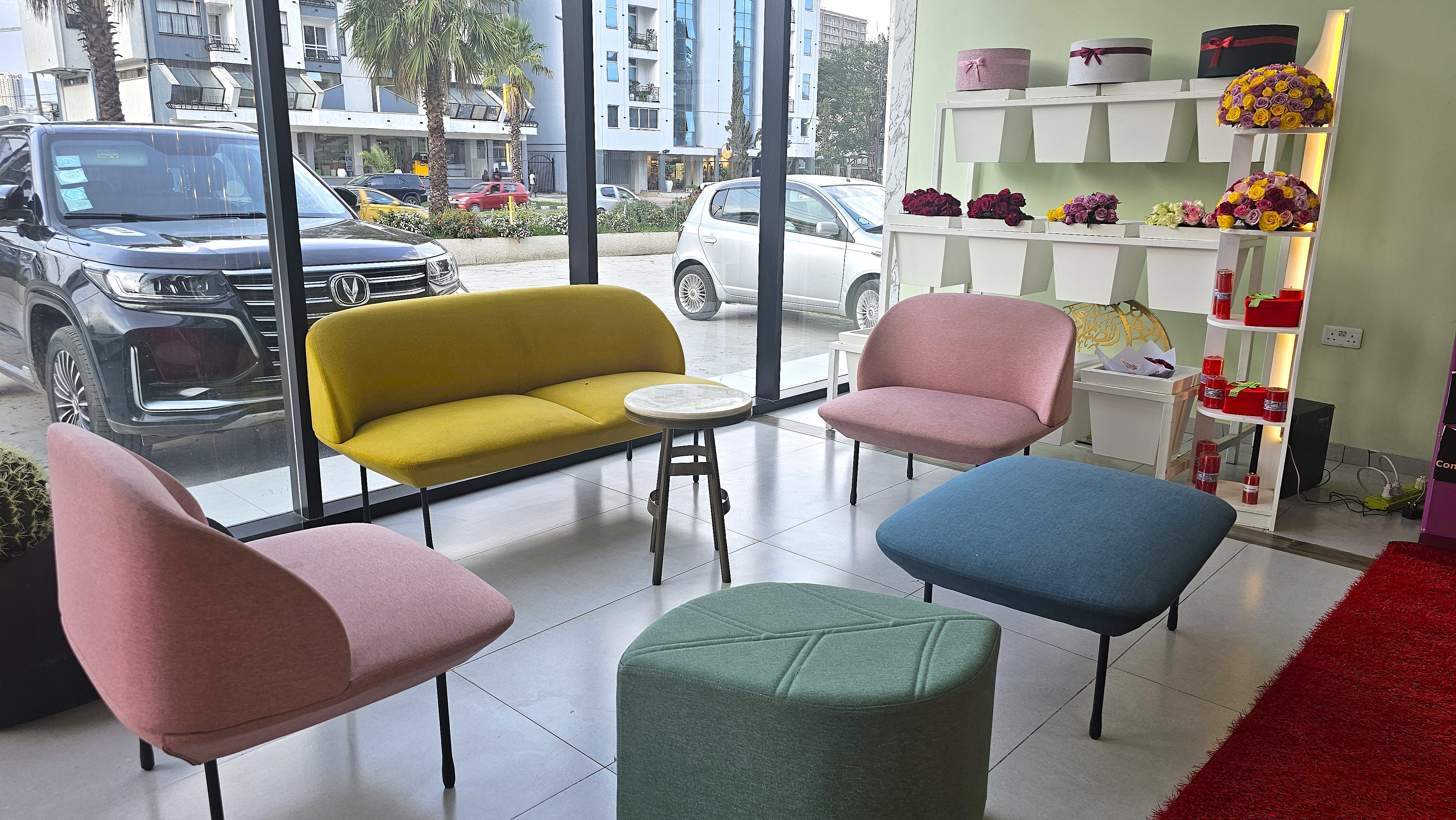 Lobby seating area at Musk in front of the reception