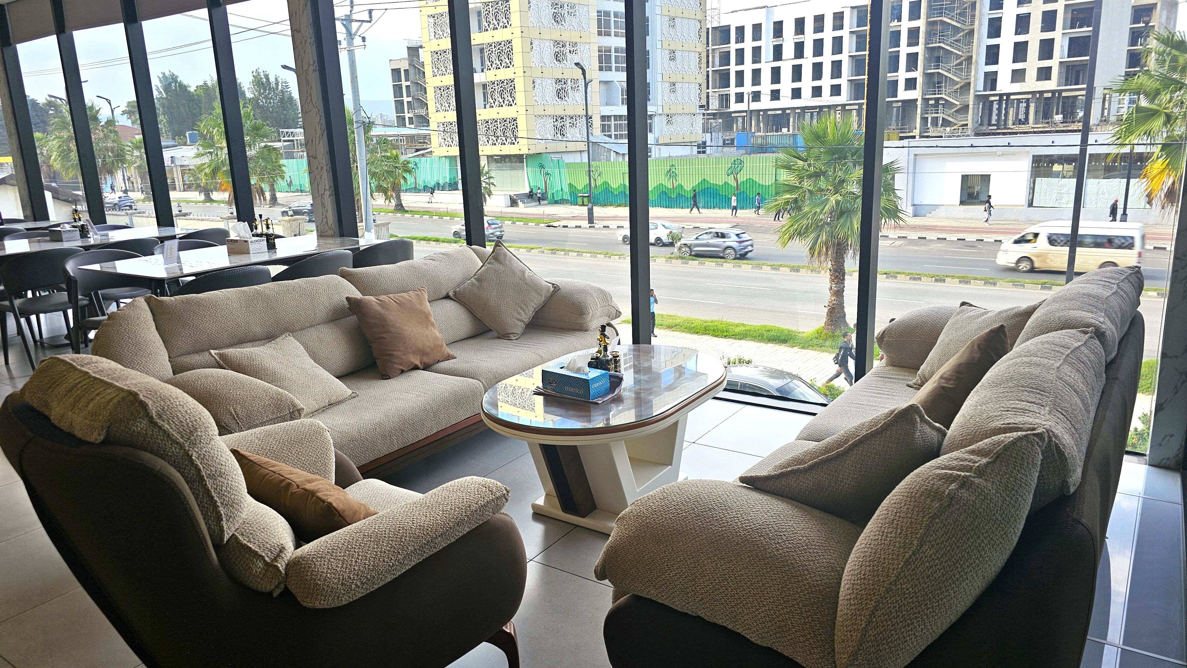 Another view of the couch seating in the restaurant at Musk